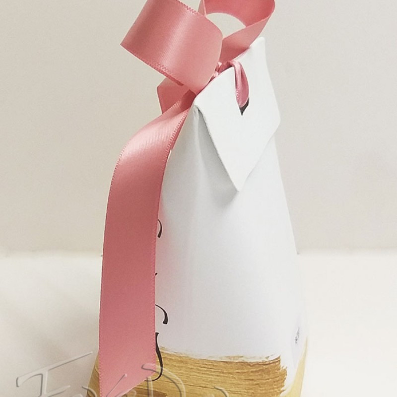 Μπομπονιέρα Γάμου Κουτί Τσαντάκι με Dusty Pink Κορδέλα