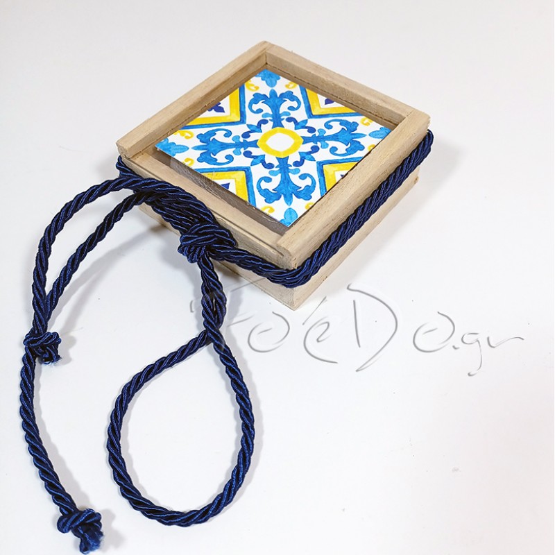 Μπομπονιέρα ξύλινο κουτάκι yellow blue tile