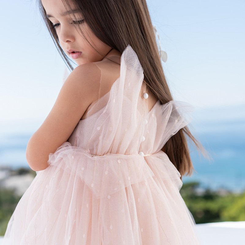 Βαπτιστικό φόρεμα χρυσή κλωστή dusty pink Stova Bambini Βαπτιστικό φόρεμα χρυσή κλωστή dusty pink Stova Bambini