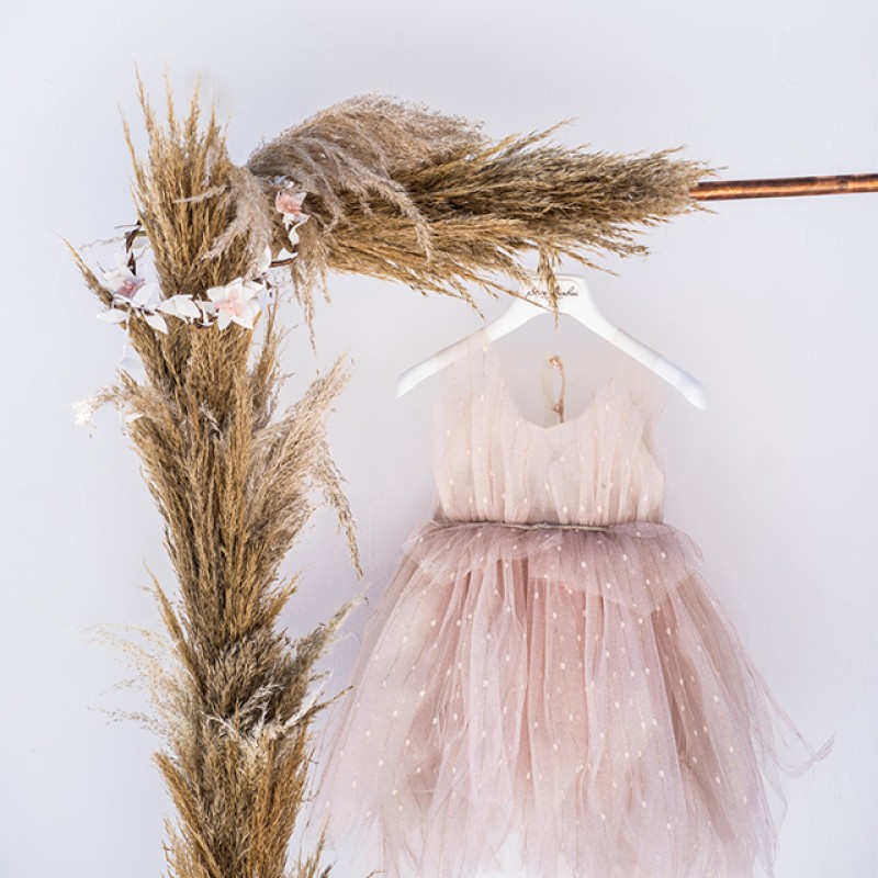 Βαπτιστικό φόρεμα χρυσή κλωστή dusty pink Stova Bambini Βαπτιστικό φόρεμα χρυσή κλωστή dusty pink Stova Bambini