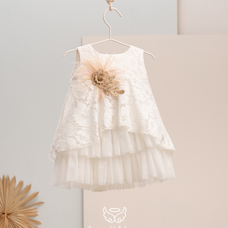 Βαπτιστικό φόρεμα ιβουάρ δαντέλα της Angel Wings Βαπτιστικό φόρεμα ιβουάρ δαντέλα της Angel Wings