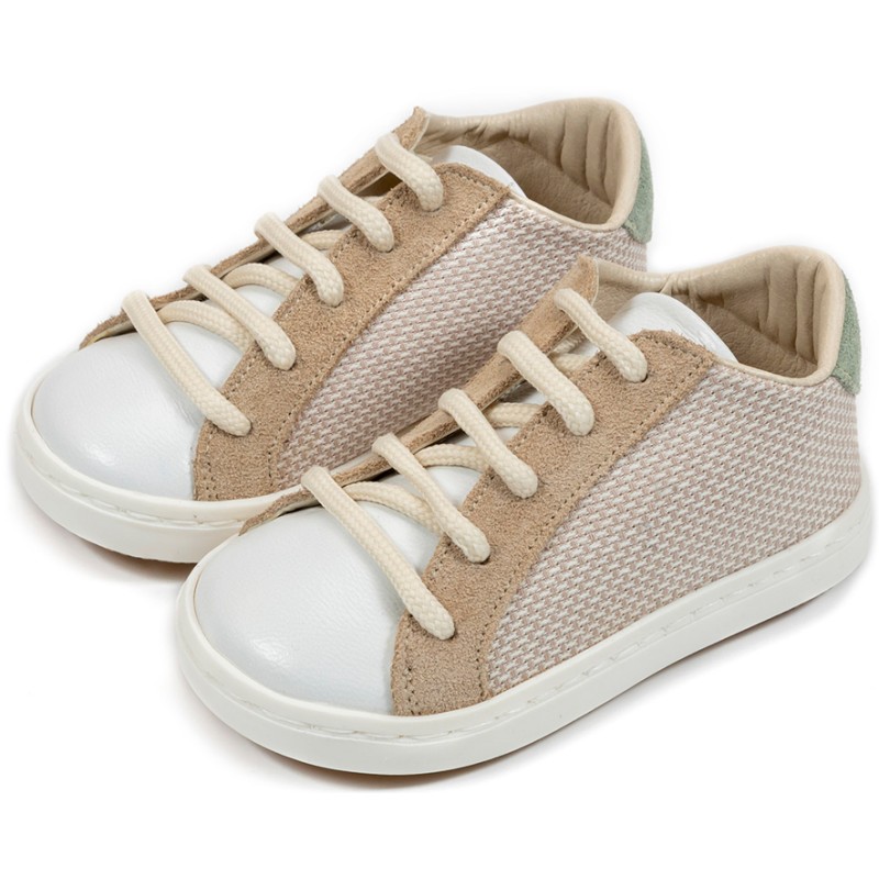 Βαπτιστικό Sneakers από Ύφασμα & Δέρμα - Μπεζ Λευκό Μέντα Βαπτιστικό Sneakers από Ύφασμα & Δέρμα - Μπεζ Λευκό Μέντα