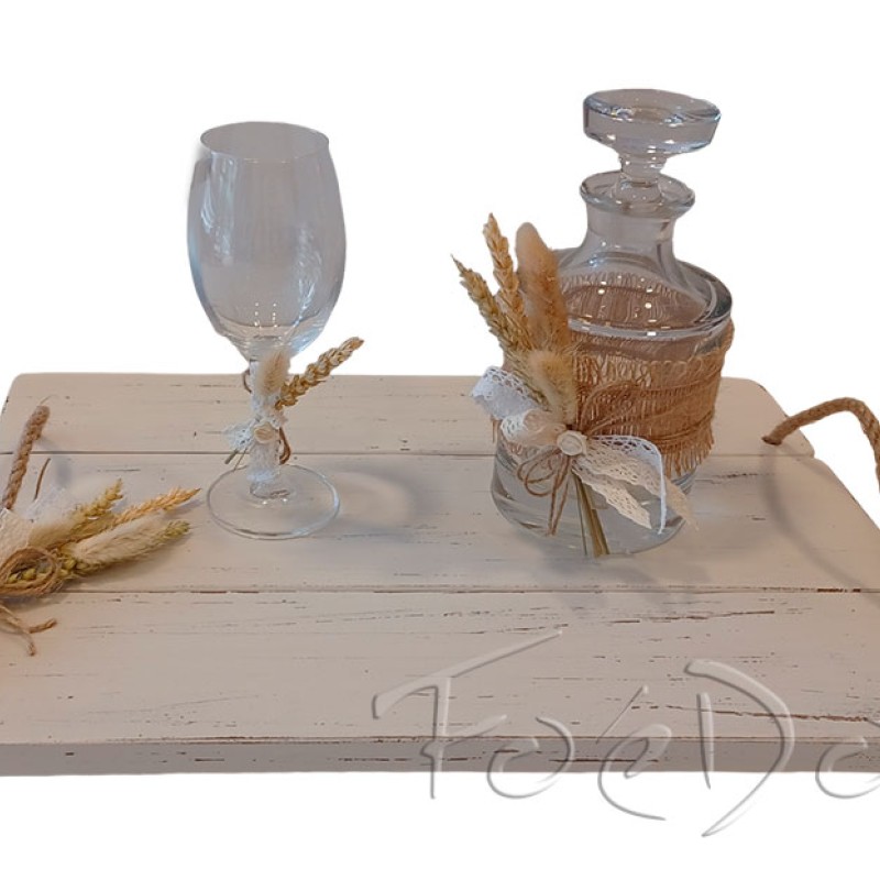 Rustic Σετ Κουμπάρου - Ξύλινος Δίσκος, Κρυστάλλινη Καράφα & Ποτήρι