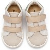 Δερμάτινο-Υφασμάτινο Sneaker με Διπλή Μπαρέτα Χρατς - Μπεζ Λευκό Δερμάτινο-Υφασμάτινο Sneaker με Διπλή Μπαρέτα Χρατς - Μπεζ Λευκό