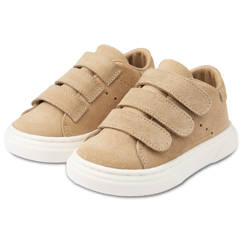 Δερμάτινο Βαπτιστικό Sneaker με Τριπλή Μπαρέτα - Μπεζ Δερμάτινο Βαπτιστικό Sneaker με Τριπλή Μπαρέτα - Μπεζ