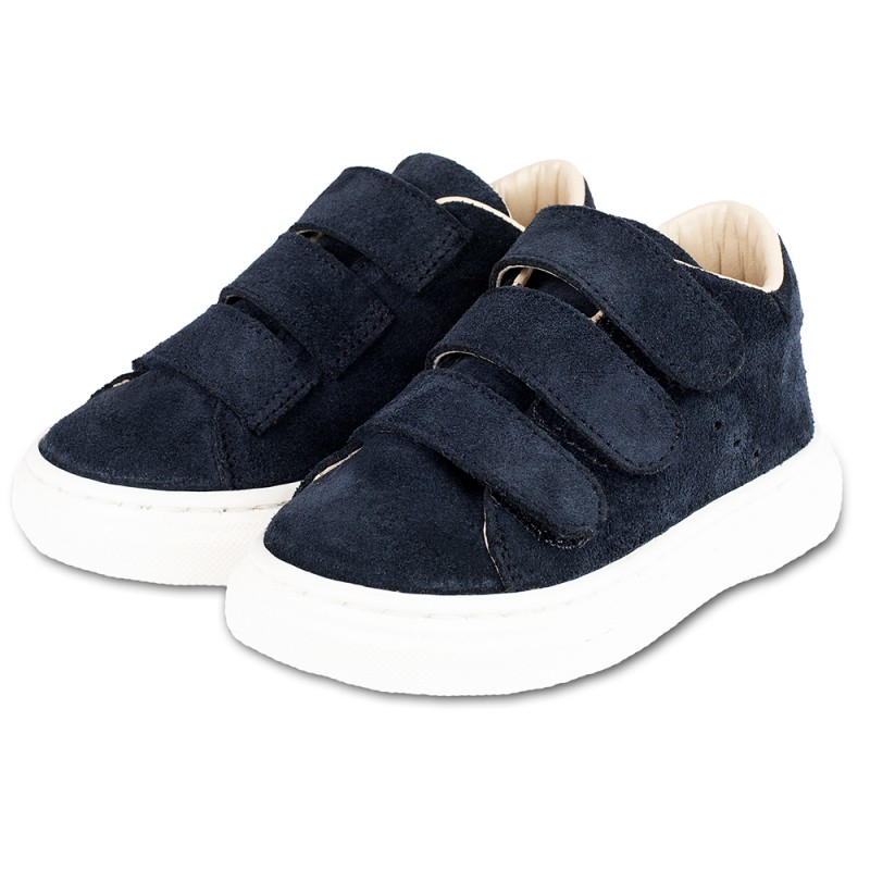 Δερμάτινο Βαπτιστικό Sneaker με Τριπλή Μπαρέτα Χρατς - Μπλε Δερμάτινο Βαπτιστικό Sneaker με Τριπλή Μπαρέτα Χρατς - Μπλε