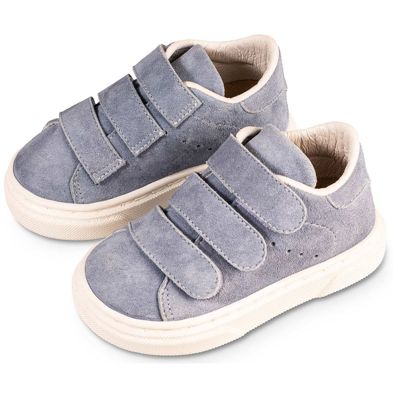 Δερμάτινο Βαπτιστικό Sneaker με Τριπλή Μπαρέτα - Σιέλ Δερμάτινο Βαπτιστικό Sneaker με Τριπλή Μπαρέτα - Σιέλ