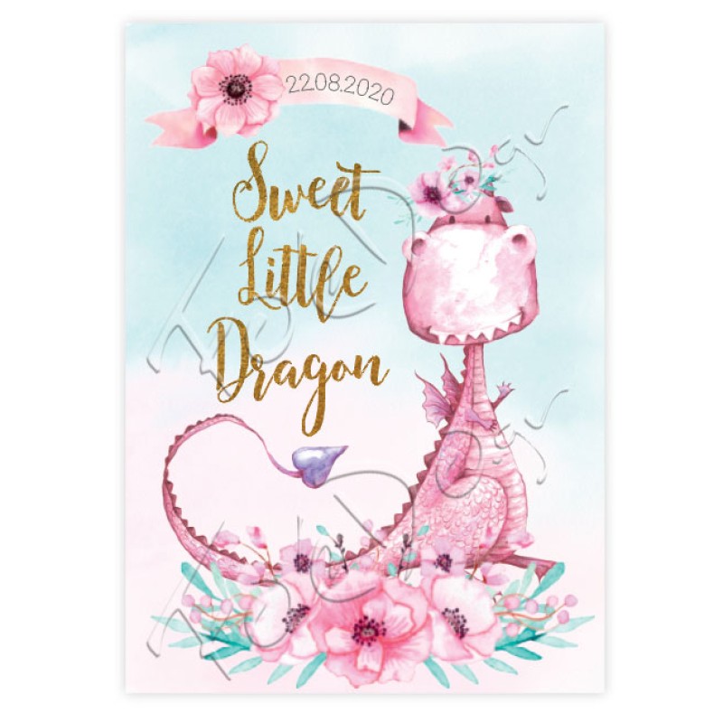 Προσκλητήριο βάπτισης baby girl dragon