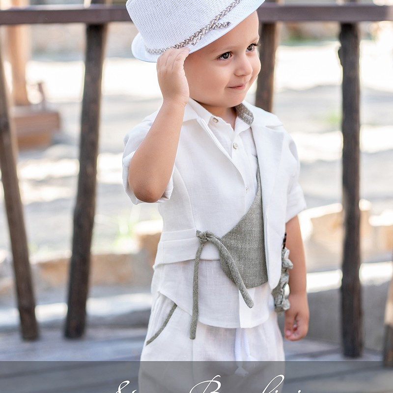 Αγορίστικο Βαπτιστικό Ρούχο Stova Bambini – Λινό σε Λευκό & Λαδί Αγορίστικο Βαπτιστικό Ρούχο Stova Bambini – Λινό σε Λευκό & Λαδί