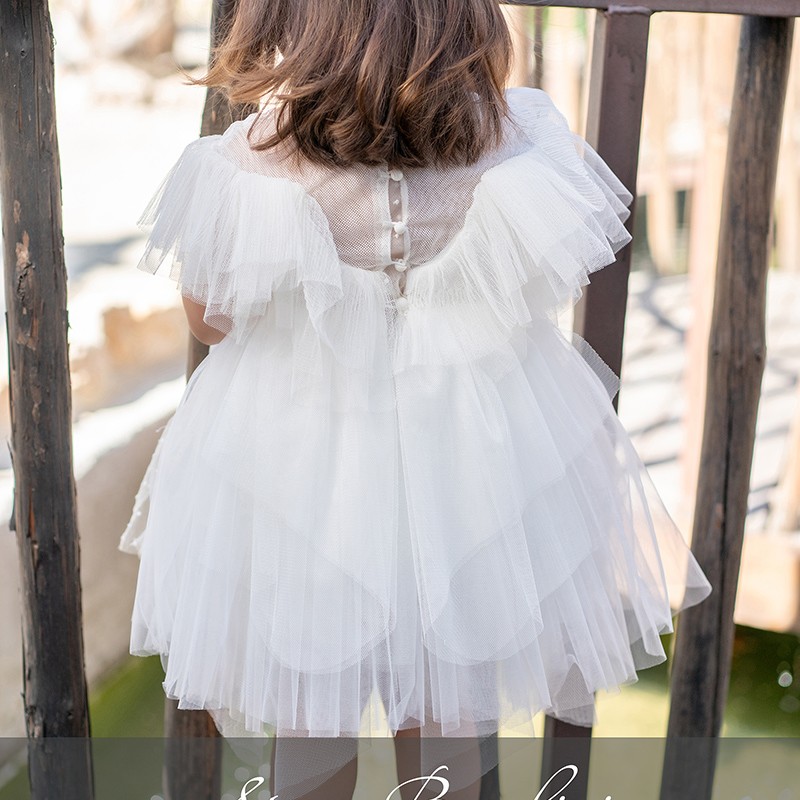 Βαπτιστικό Φόρεμα Stova Bambini – Ασύμμετρο Off-White με Βολάν