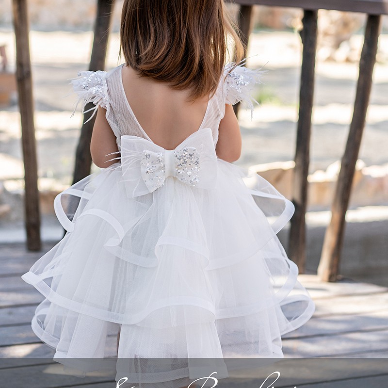 Βαπτιστικό Φόρεμα Stova Bambini – Off-White με Παγιέτες & Φτερά Marabou Βαπτιστικό Φόρεμα Stova Bambini – Off-White με Παγιέτες & Φτερά Marabou
