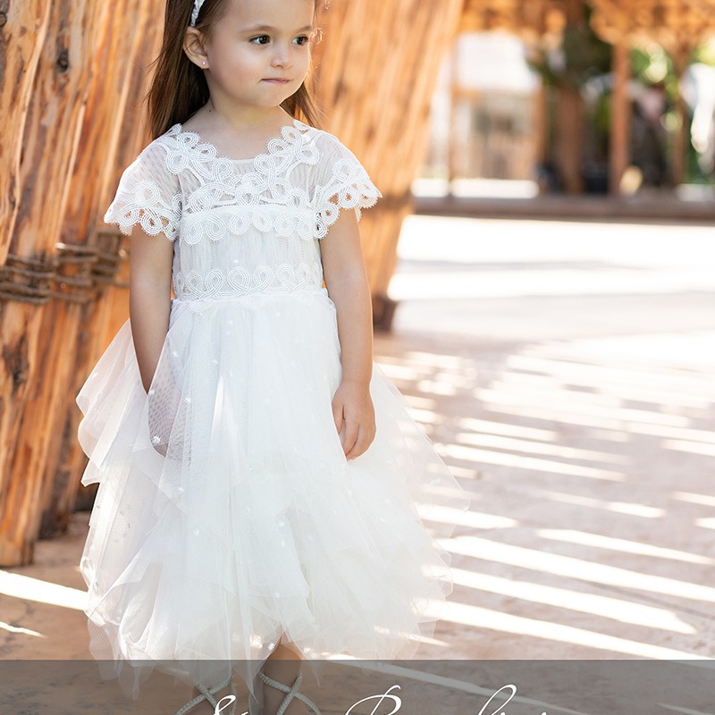 Βαπτιστικό Φόρεμα Stova Bambini – Off-White Δαντέλα & Ασύμμετρο Τούλι
