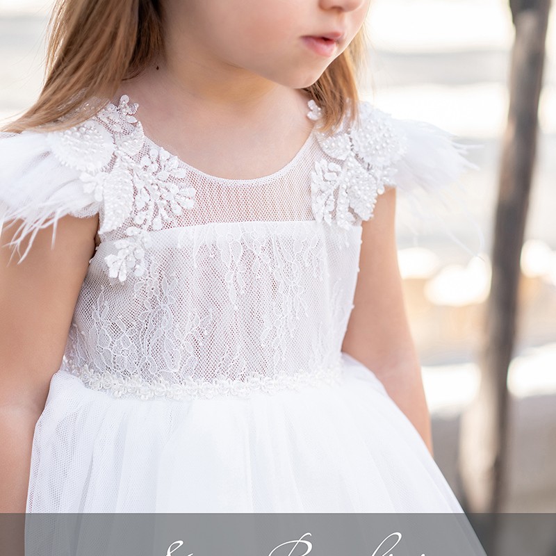 Βαπτιστικό Φόρεμα Stova Bambini – Off-White με Δαντέλα & Φτερά Marabou Βαπτιστικό Φόρεμα Stova Bambini – Off-White με Δαντέλα & Φτερά Marabou