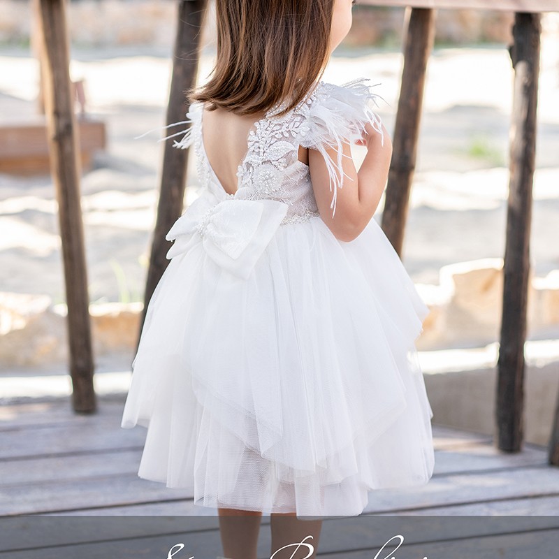 Βαπτιστικό Φόρεμα Stova Bambini – Off-White με Δαντέλα & Φτερά Marabou Βαπτιστικό Φόρεμα Stova Bambini – Off-White με Δαντέλα & Φτερά Marabou