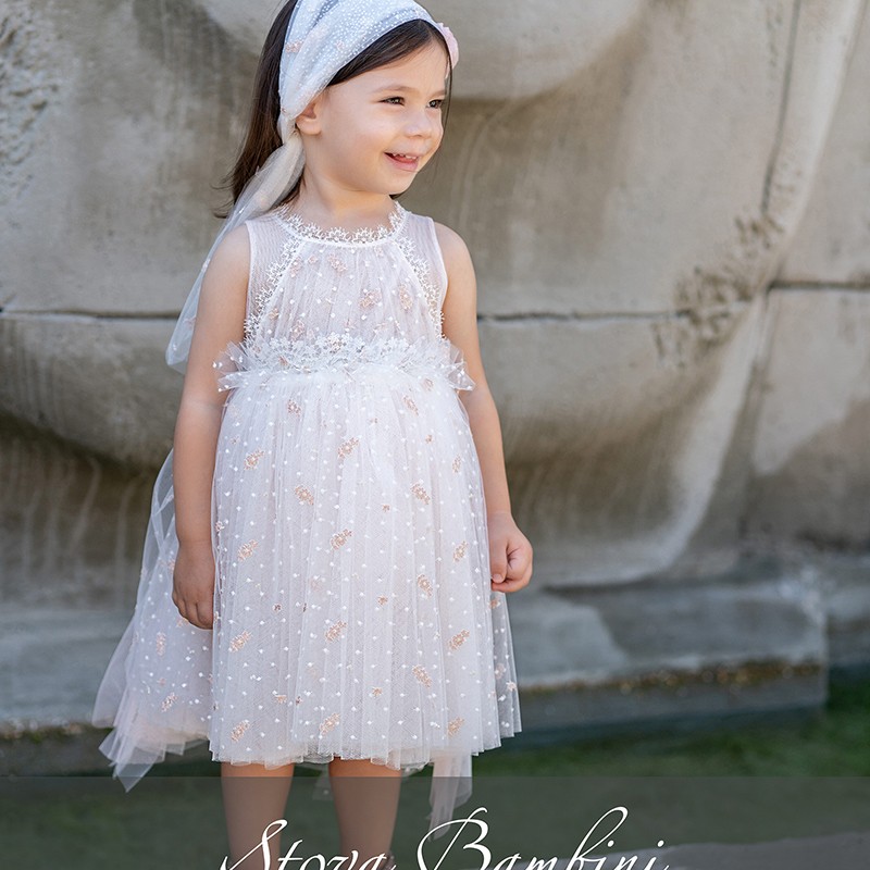 Βαπτιστικό Φόρεμα Stova Bambini – Ρομαντικό Πουά με Ανάγλυφα Κεντήματα