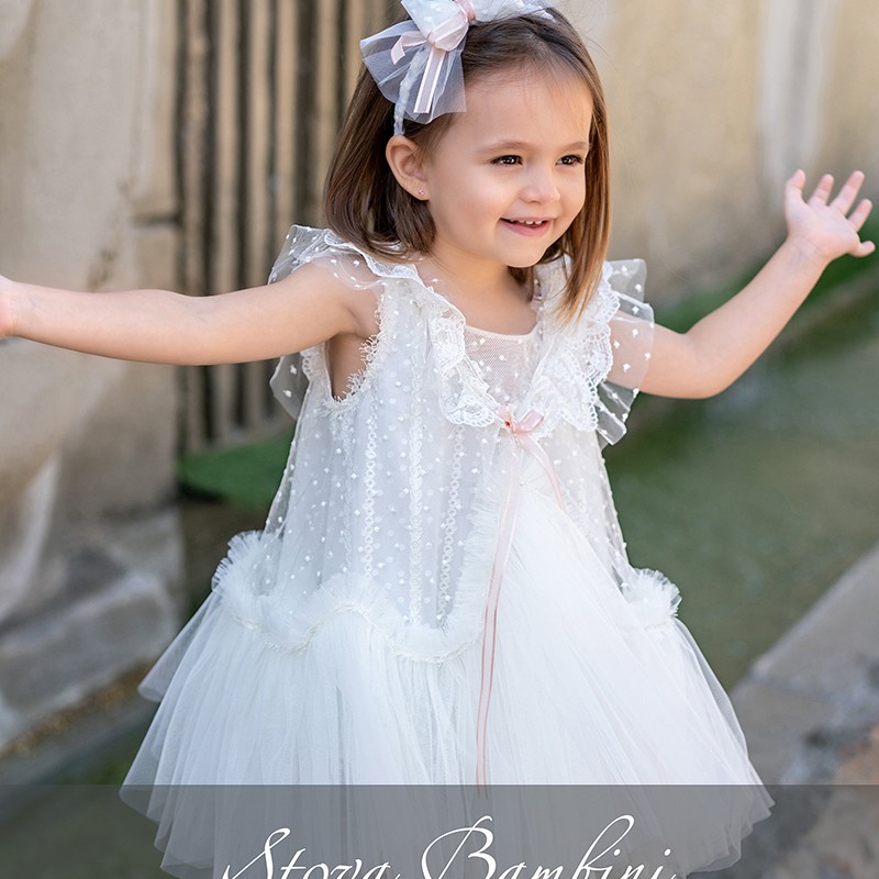 Βαπτιστικό Φόρεμα Stova Bambini – Κεντημένο Τούλι & Γαλλικές Δαντέλες