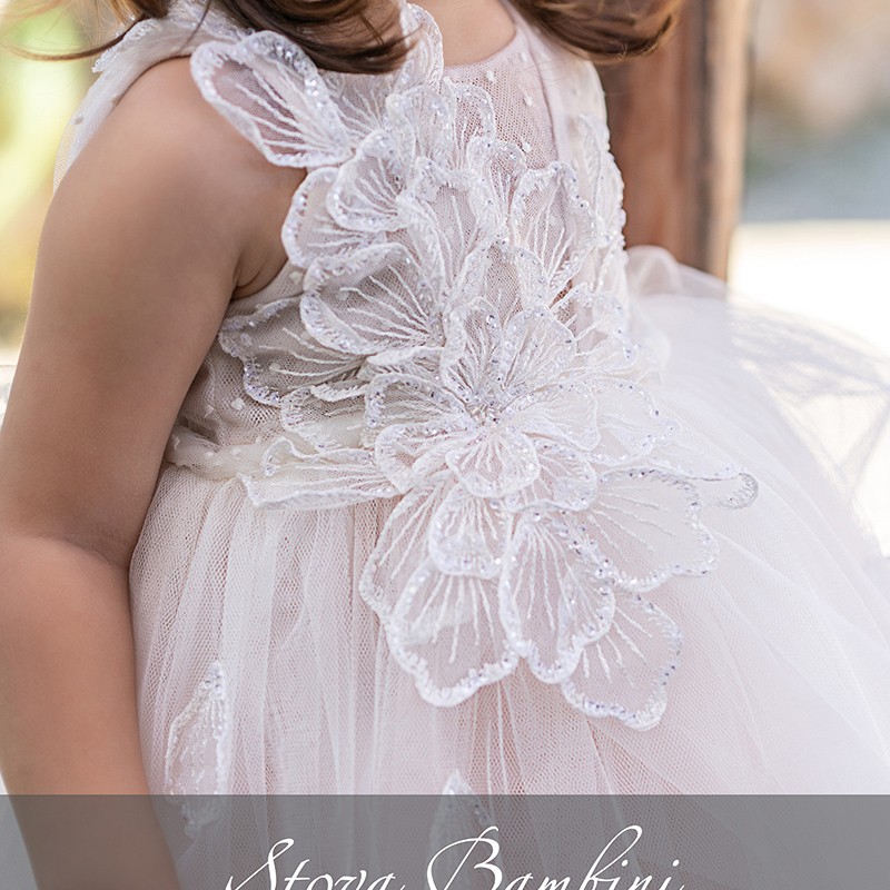 Βαπτιστικό Φόρεμα Stova Bambini – Dusty-Pink με 3D Λουλούδια