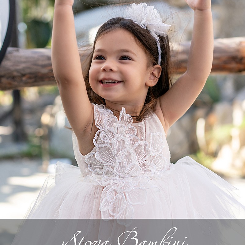 Βαπτιστικό Φόρεμα Stova Bambini – Dusty-Pink με 3D Λουλούδια