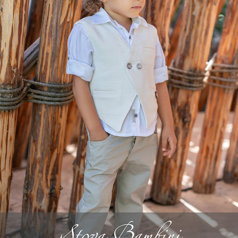 Αγορίστικο Βαπτιστικό Ρούχο Stova Bambini –  Premium Collection με Λευκό Γιλέκο