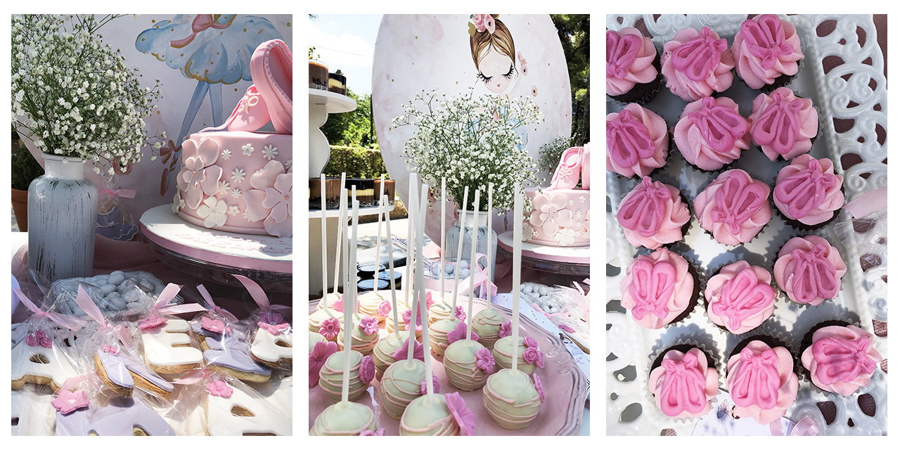 Χειροποίητα γλυκά θέμα μπαλαρίνα cakepops και cupcakes με ζαχαρόπαστα